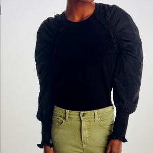 NWT Veronica Beard Black  Sumeeta Ruched Sleeve Blouse